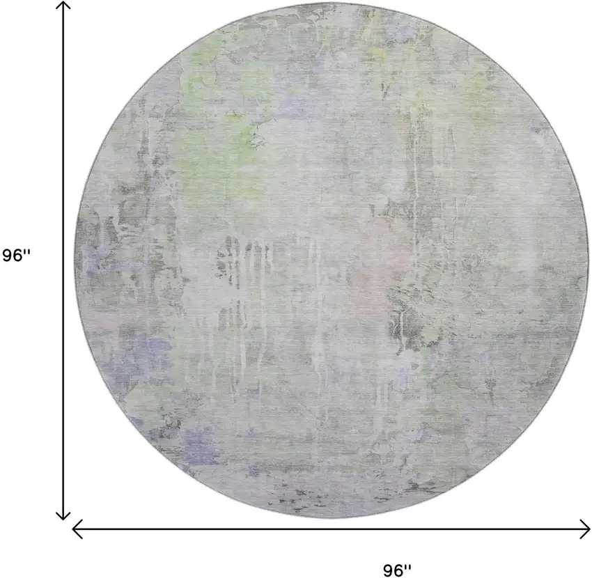 8' X 8' Artichoke Green Gray And Purple Abstract Washable Round Rug With UV Protection Photo 9