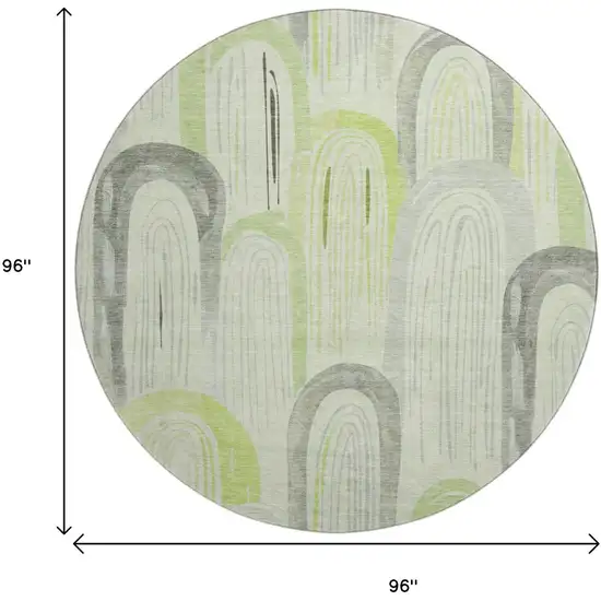 8' X 8' Artichoke Green Gray And Silver Geometric Washable Round Rug With UV Protection Photo 8