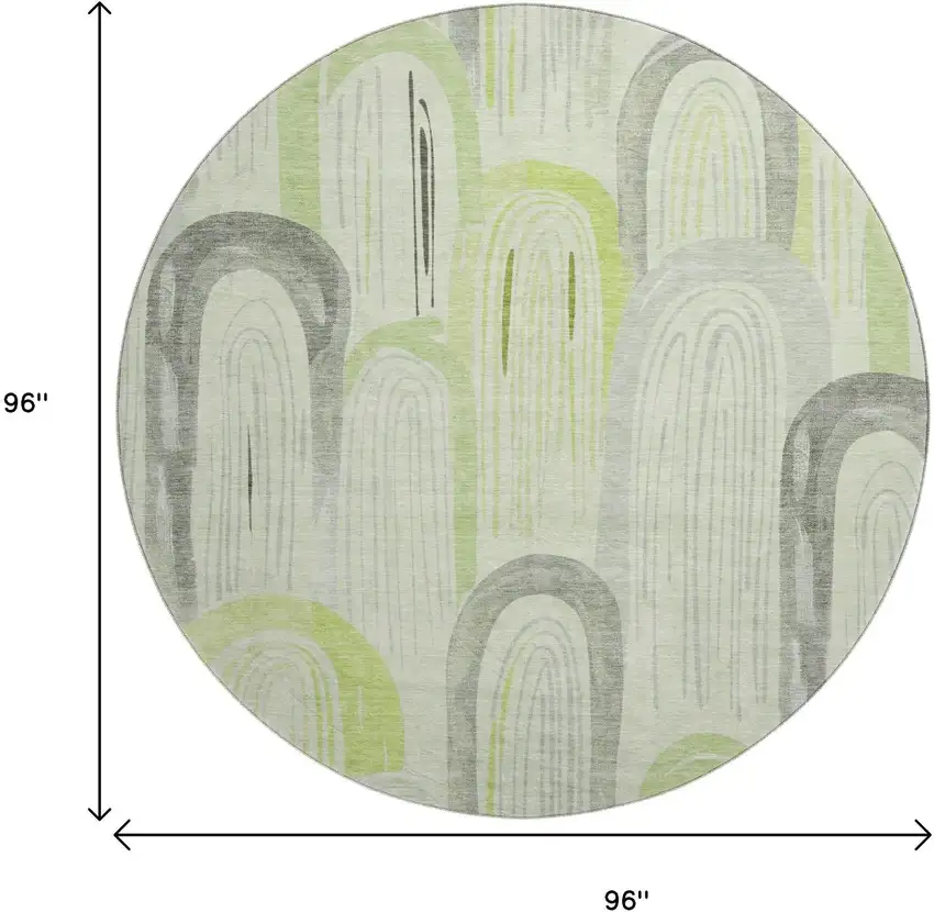 8' X 8' Artichoke Green Gray And Silver Geometric Washable Round Rug With UV Protection Photo 8