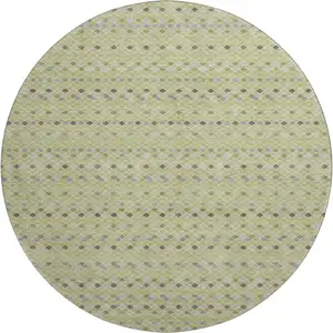 Photo of 8' X 8' Artichoke Green Gray And Silver Striped Washable Round Rug With UV Protection