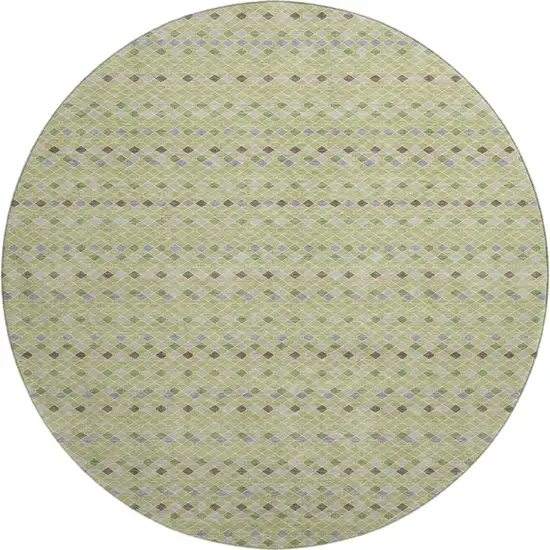 8' X 8' Artichoke Green Gray And Silver Striped Washable Round Rug With UV Protection Photo 1