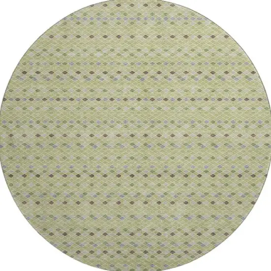 8' X 8' Artichoke Green Gray And Silver Striped Washable Round Rug With UV Protection Photo 2