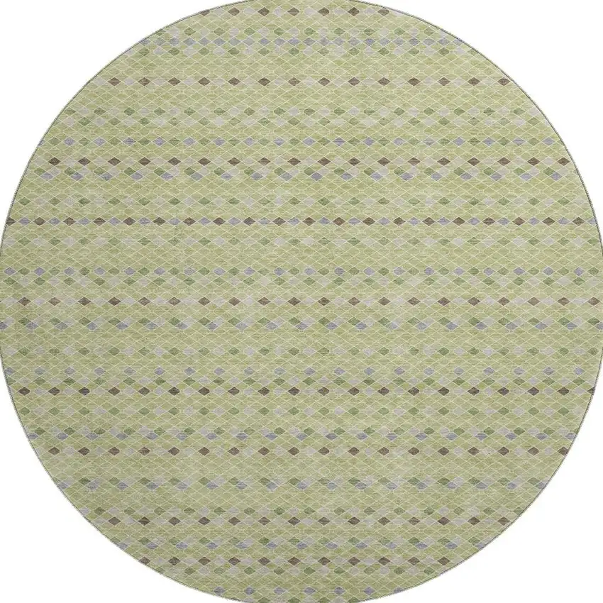 8' X 8' Artichoke Green Gray And Silver Striped Washable Round Rug With UV Protection Photo 2