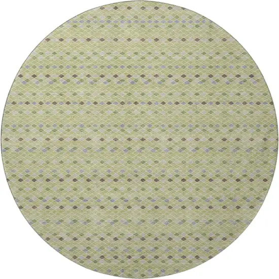 8' X 8' Artichoke Green Gray And Silver Striped Washable Round Rug With UV Protection Photo 3