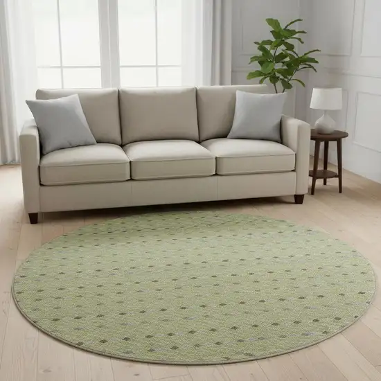 8' X 8' Artichoke Green Gray And Silver Striped Washable Round Rug With UV Protection Photo 2