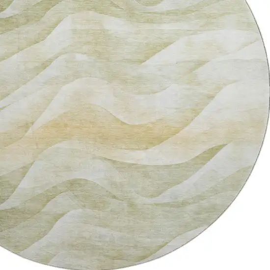 8' X 8' Artichoke Green Ivory And Beige Abstract Washable Round Rug With UV Protection Photo 2