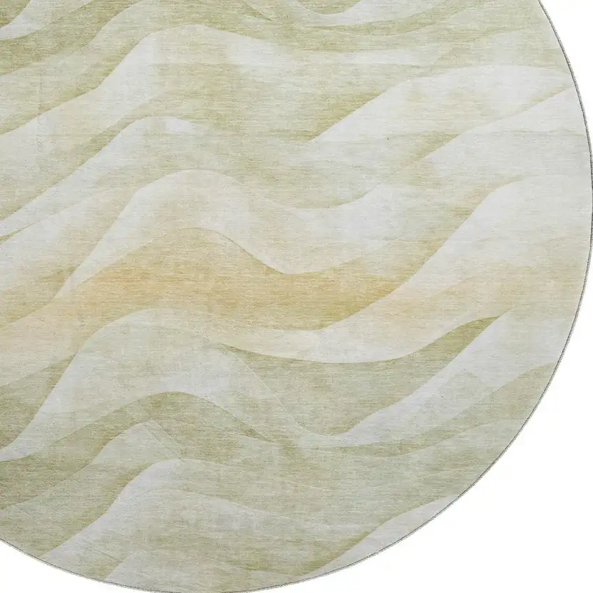 8' X 8' Artichoke Green Ivory And Beige Abstract Washable Round Rug With UV Protection Photo 2