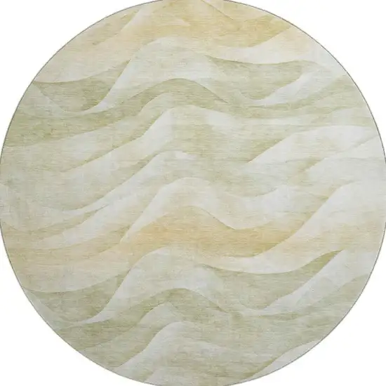 8' X 8' Artichoke Green Ivory And Beige Abstract Washable Round Rug With UV Protection Photo 3