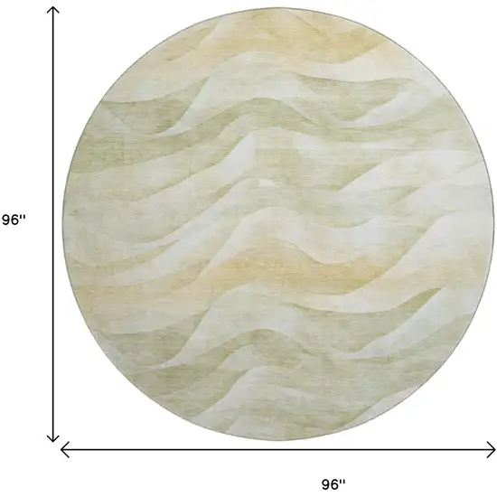 8' X 8' Artichoke Green Ivory And Beige Abstract Washable Round Rug With UV Protection Photo 9