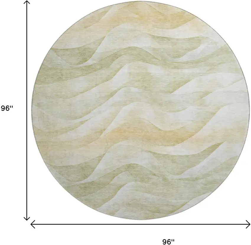 8' X 8' Artichoke Green Ivory And Beige Abstract Washable Round Rug With UV Protection Photo 9