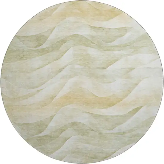 8' X 8' Artichoke Green Ivory And Beige Abstract Washable Round Rug With UV Protection Photo 1