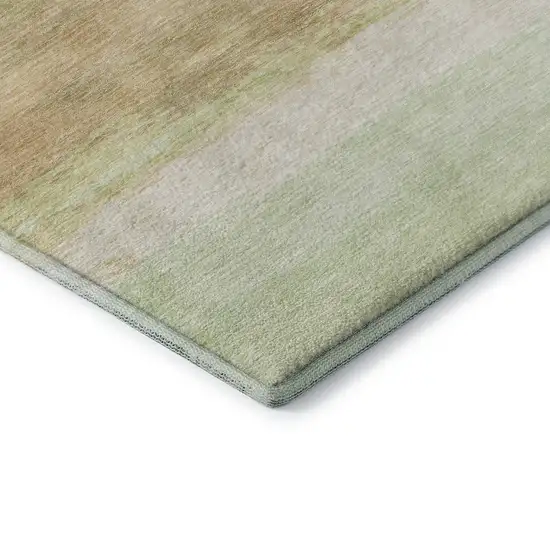 8' X 8' Artichoke Green Ivory And Beige Striped Washable Round Rug With UV Protection Photo 6