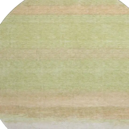 8' X 8' Artichoke Green Ivory And Beige Striped Washable Round Rug With UV Protection Photo 2