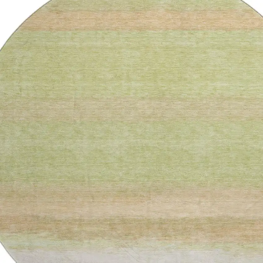 8' X 8' Artichoke Green Ivory And Beige Striped Washable Round Rug With UV Protection Photo 2