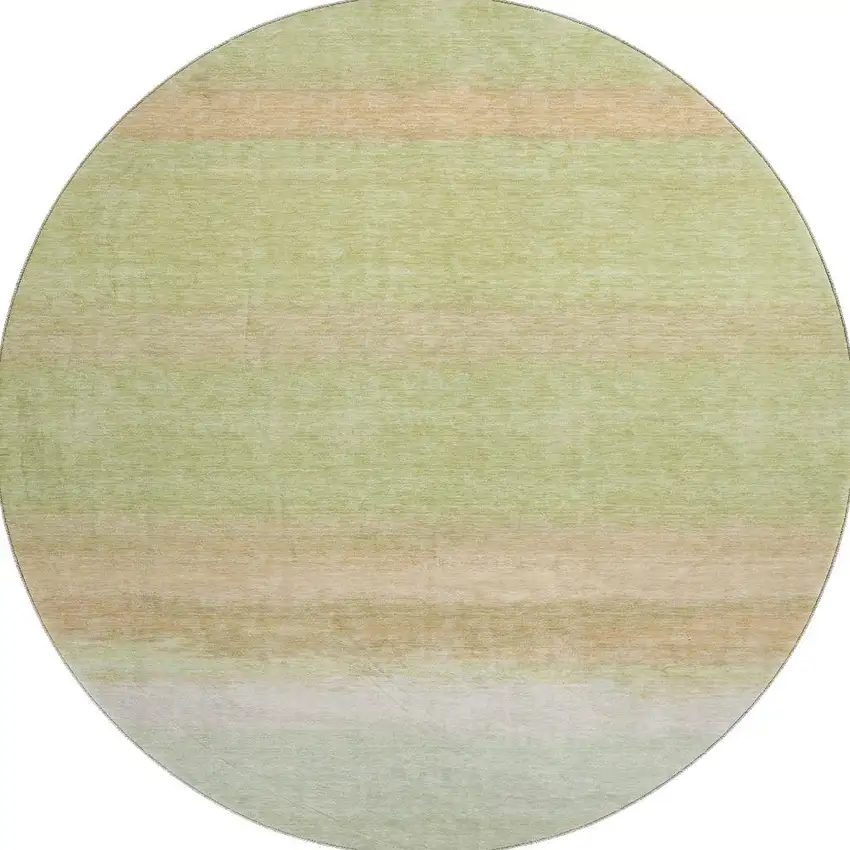 8' X 8' Artichoke Green Ivory And Beige Striped Washable Round Rug With UV Protection Photo 3
