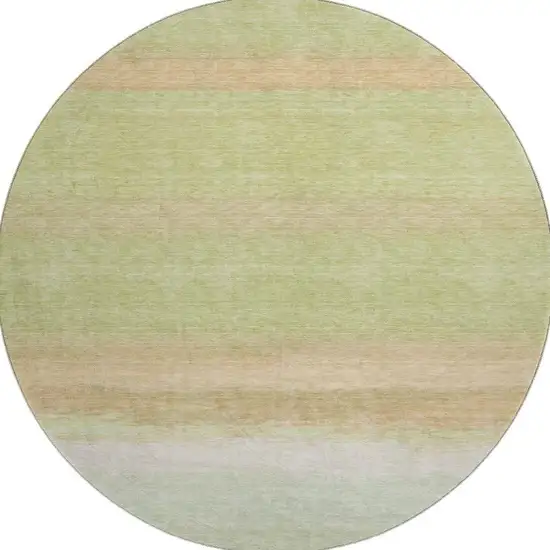 8' X 8' Artichoke Green Ivory And Beige Striped Washable Round Rug With UV Protection Photo 3