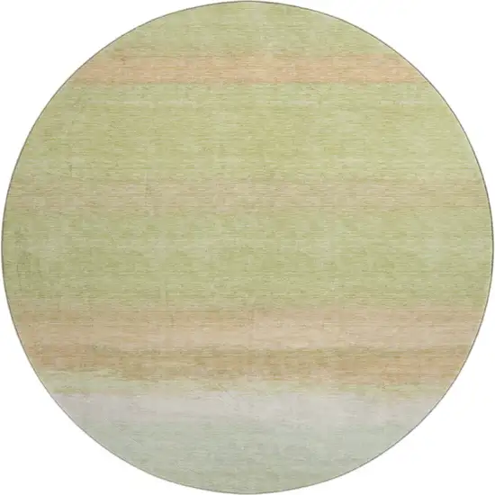 8' X 8' Artichoke Green Ivory And Beige Striped Washable Round Rug With UV Protection Photo 1