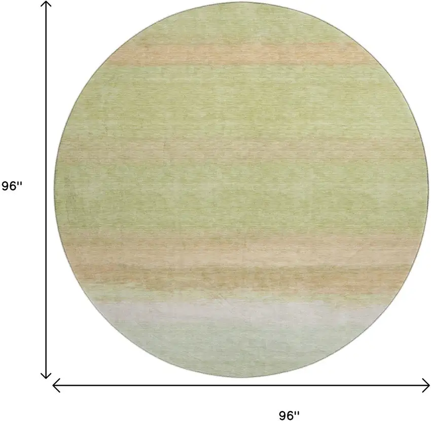 8' X 8' Artichoke Green Ivory And Beige Striped Washable Round Rug With UV Protection Photo 9