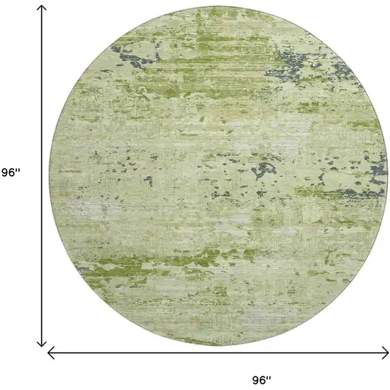 8' X 8' Artichoke Green Ivory And Charcoal Abstract Washable Round Rug With UV Protection Photo 9