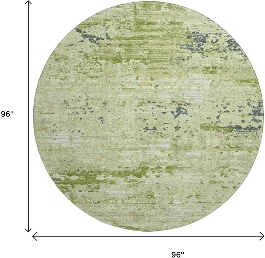 8' X 8' Artichoke Green Ivory And Charcoal Abstract Washable Round Rug With UV Protection Photo 9