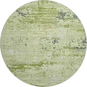 Photo of 8' X 8' Artichoke Green Ivory And Charcoal Abstract Washable Round Rug With UV Protection
