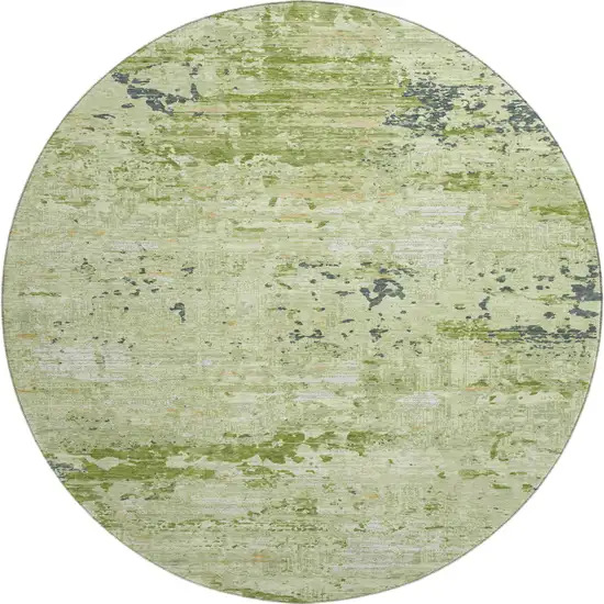 8' X 8' Artichoke Green Ivory And Charcoal Abstract Washable Round Rug With UV Protection Photo 1