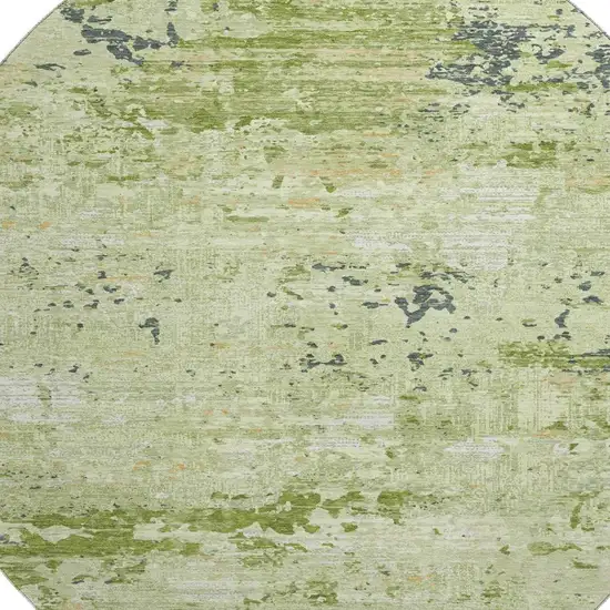 8' X 8' Artichoke Green Ivory And Charcoal Abstract Washable Round Rug With UV Protection Photo 2