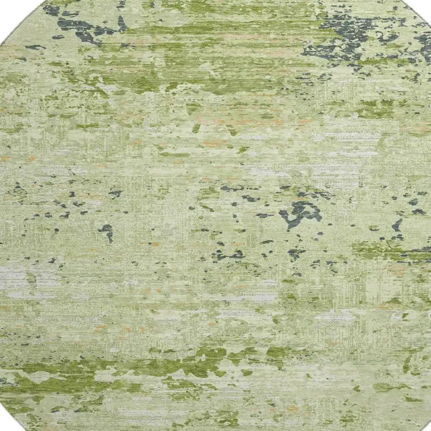 8' X 8' Artichoke Green Ivory And Charcoal Abstract Washable Round Rug With UV Protection Photo 2