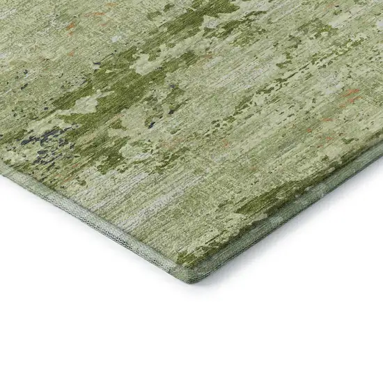 8' X 8' Artichoke Green Ivory And Charcoal Abstract Washable Round Rug With UV Protection Photo 6