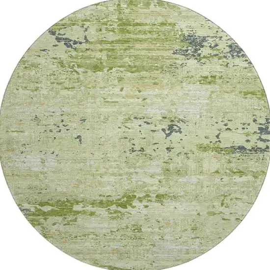 8' X 8' Artichoke Green Ivory And Charcoal Abstract Washable Round Rug With UV Protection Photo 3