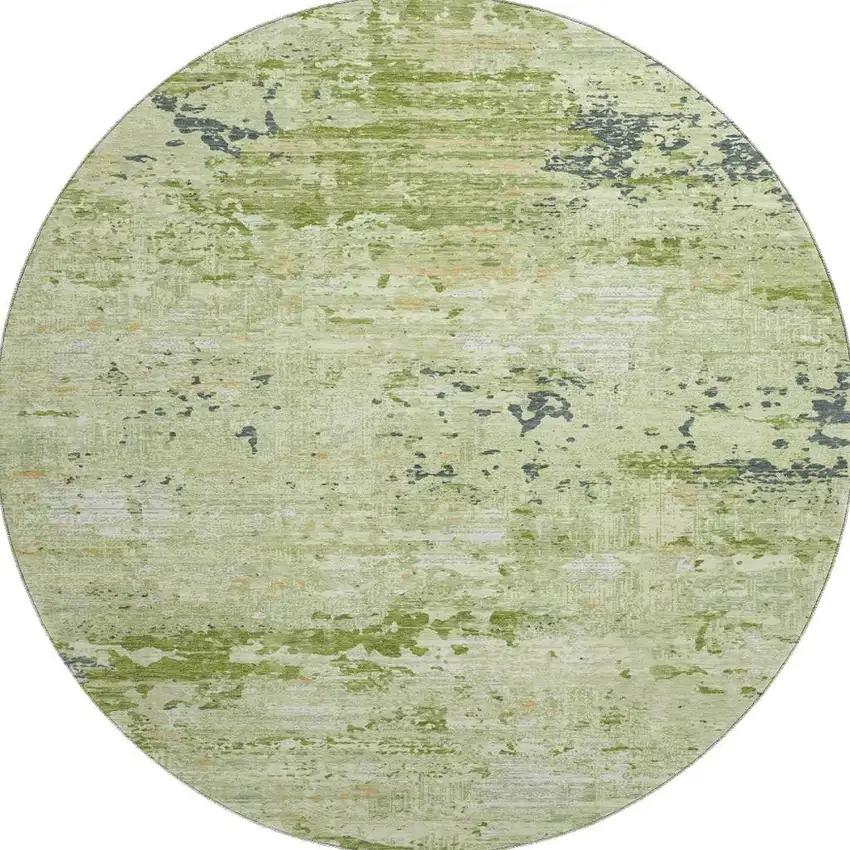 8' X 8' Artichoke Green Ivory And Charcoal Abstract Washable Round Rug With UV Protection Photo 3