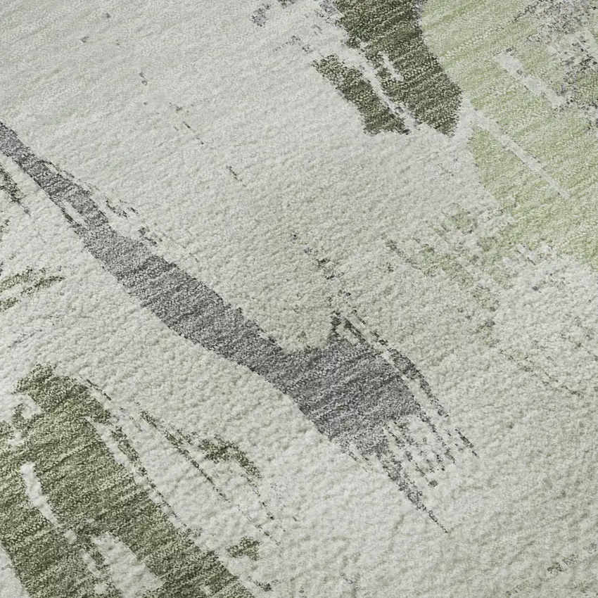 8' X 8' Artichoke Green Ivory And Gray Abstract Washable Round Rug With UV Protection Photo 8