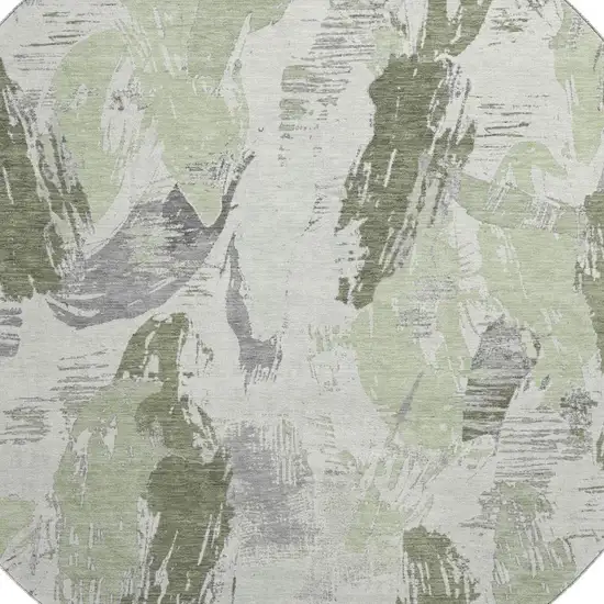 8' X 8' Artichoke Green Ivory And Gray Abstract Washable Round Rug With UV Protection Photo 2
