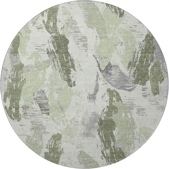 8' X 8' Artichoke Green Ivory And Gray Abstract Washable Round Rug With UV Protection Photo 3