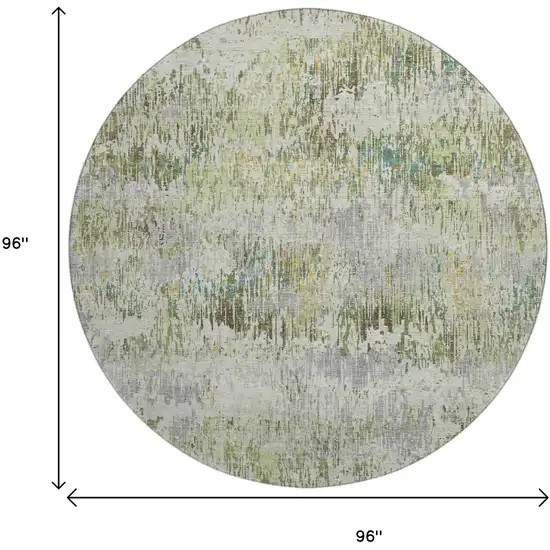 8' X 8' Artichoke Green Ivory And Gray Striped Washable Round Rug With UV Protection Photo 9
