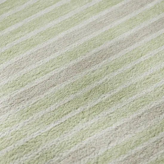 8' X 8' Artichoke Green Ivory And Gray Striped Washable Round Rug With UV Protection Photo 8