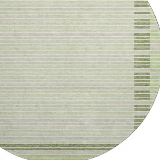 8' X 8' Artichoke Green Ivory And Gray Striped Washable Round Rug With UV Protection Photo 2