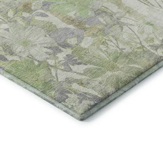 8' X 8' Artichoke Green Ivory And Lavender Floral Washable Round Rug With UV Protection Photo 6