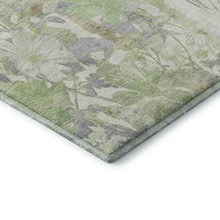 8' X 8' Artichoke Green Ivory And Lavender Floral Washable Round Rug With UV Protection Photo 6