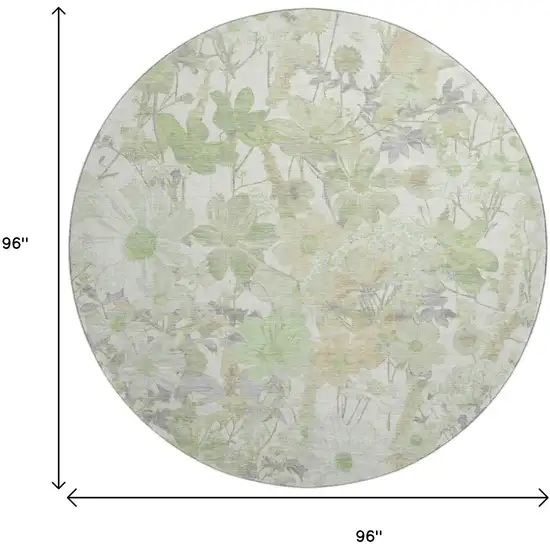 8' X 8' Artichoke Green Ivory And Lavender Floral Washable Round Rug With UV Protection Photo 9