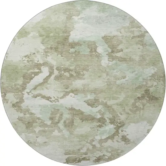 8' X 8' Artichoke Green Ivory And Sage Abstract Washable Round Rug With UV Protection Photo 3
