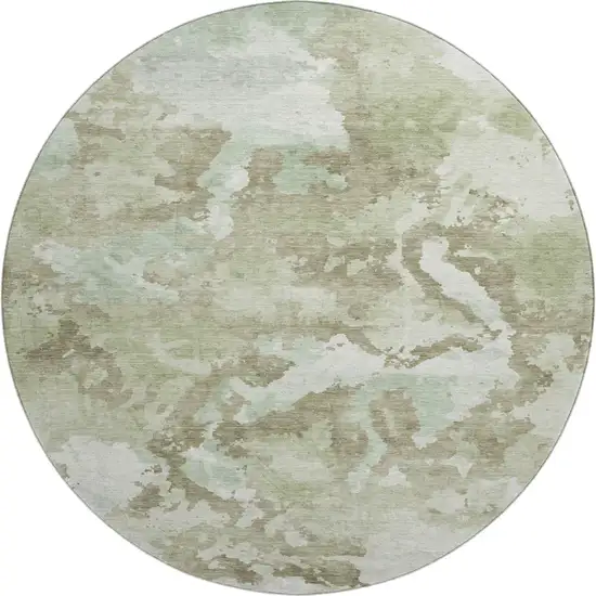 8' X 8' Artichoke Green Ivory And Sage Abstract Washable Round Rug With UV Protection Photo 1