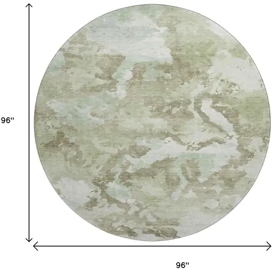 8' X 8' Artichoke Green Ivory And Sage Abstract Washable Round Rug With UV Protection Photo 9