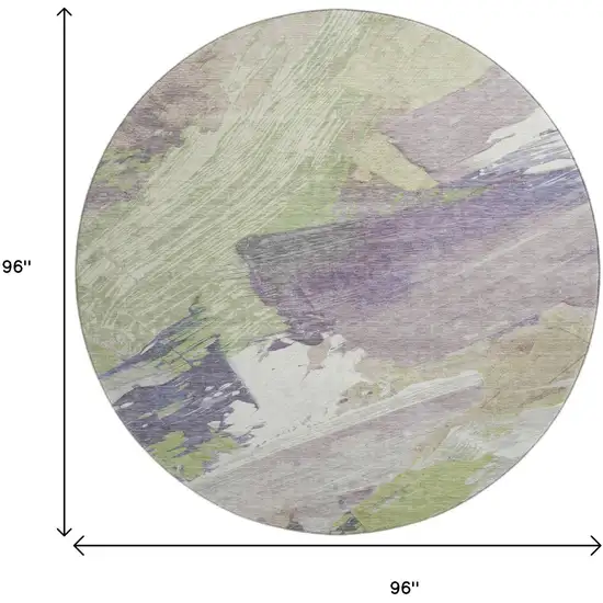 8' X 8' Artichoke Green Ivory And Taupe Abstract Washable Round Rug With UV Protection Photo 9