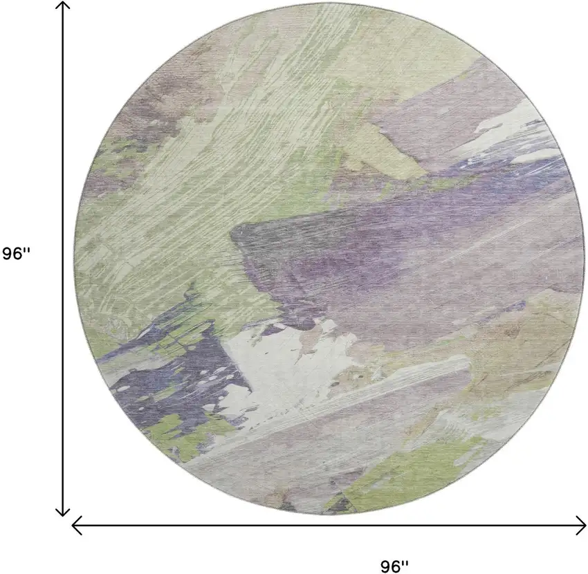 8' X 8' Artichoke Green Ivory And Taupe Abstract Washable Round Rug With UV Protection Photo 9