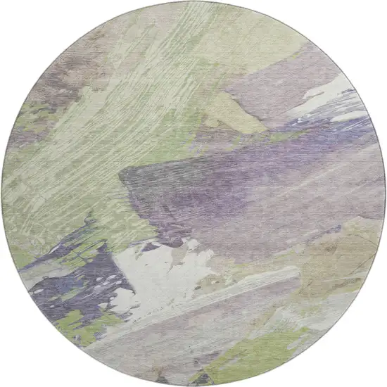 8' X 8' Artichoke Green Ivory And Taupe Abstract Washable Round Rug With UV Protection Photo 1