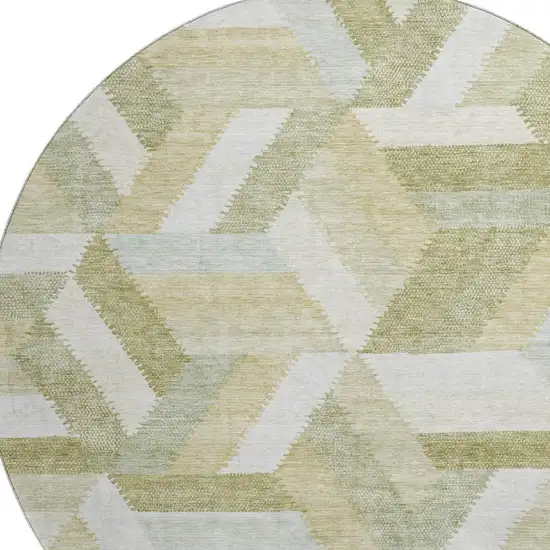 8' X 8' Artichoke Green Ivory And Wheat Geometric Washable Round Rug With UV Protection Photo 2