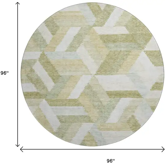 8' X 8' Artichoke Green Ivory And Wheat Geometric Washable Round Rug With UV Protection Photo 9