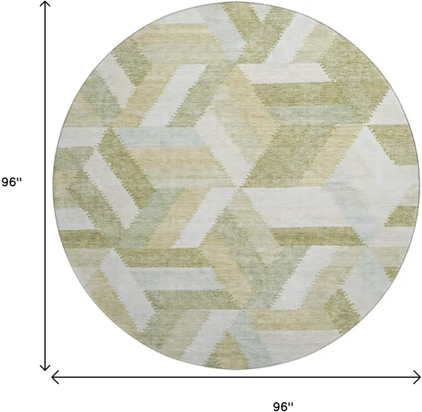 8' X 8' Artichoke Green Ivory And Wheat Geometric Washable Round Rug With UV Protection Photo 9