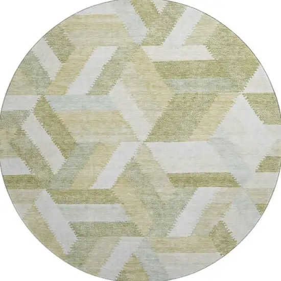 8' X 8' Artichoke Green Ivory And Wheat Geometric Washable Round Rug With UV Protection Photo 3